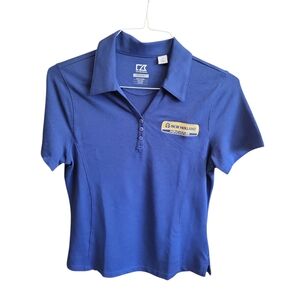 Women's Small New Holland Agriculture Blue Polo Shirt with Yellow Embroidery